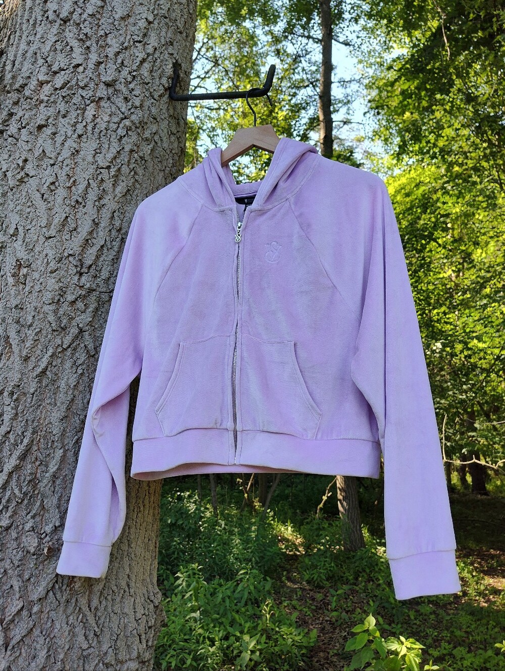 Lavender Purple Velour Zip Up Hoodie Velvet VS On Point Sz S Victoria's Secret